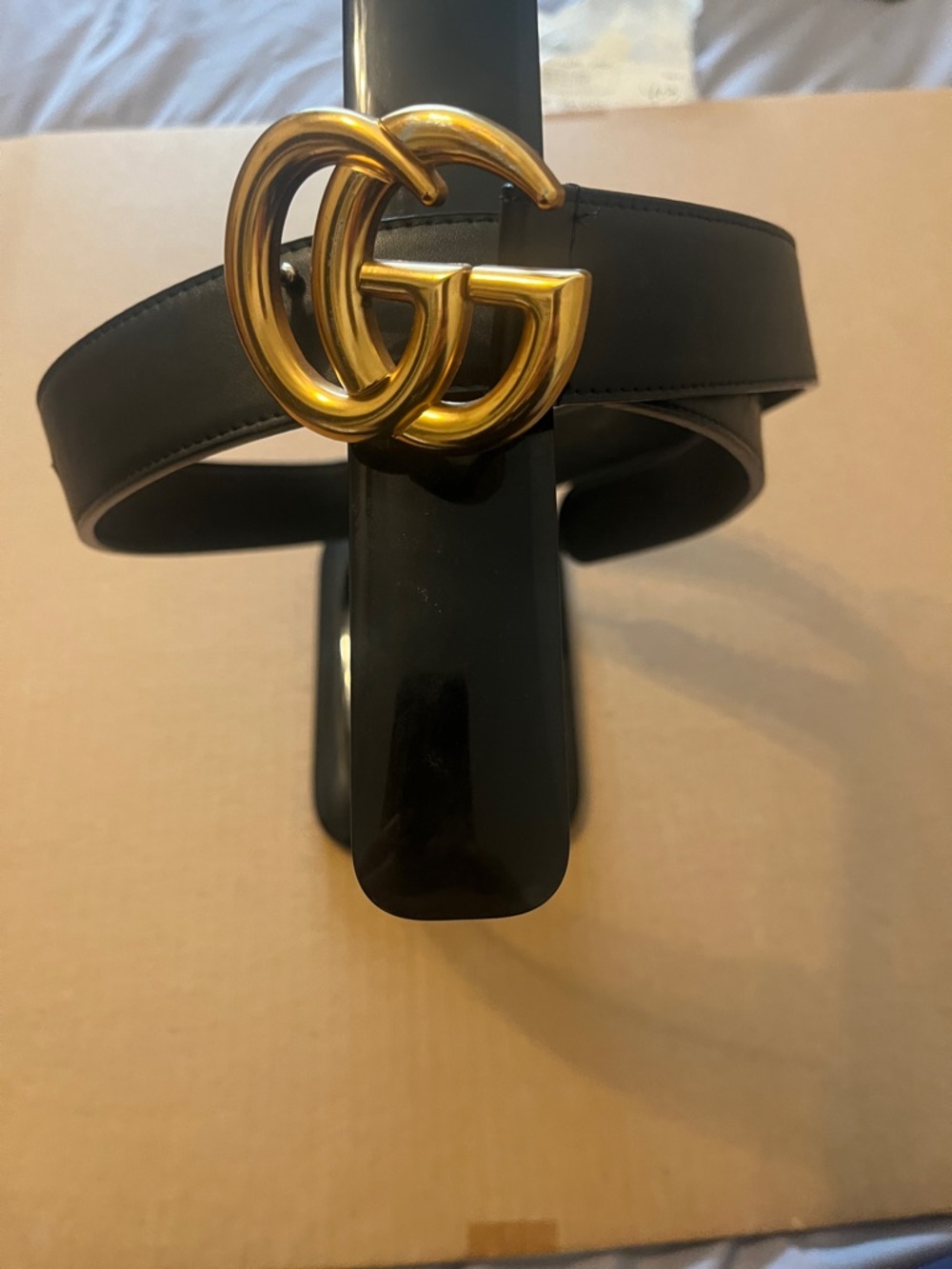 Gucci Black Leather Belt with Gold Double G Buckle